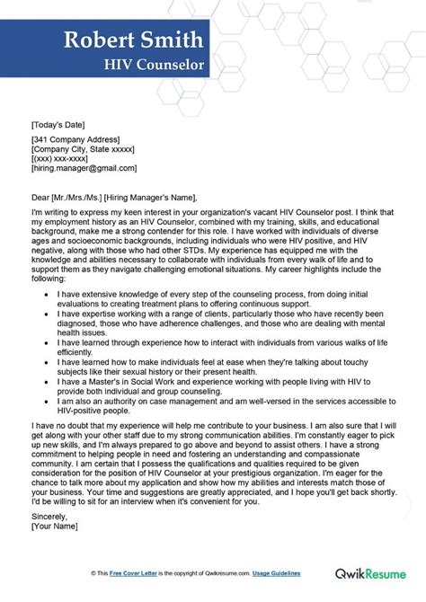 Hiv Counselor Cover Letter Examples Qwikresume