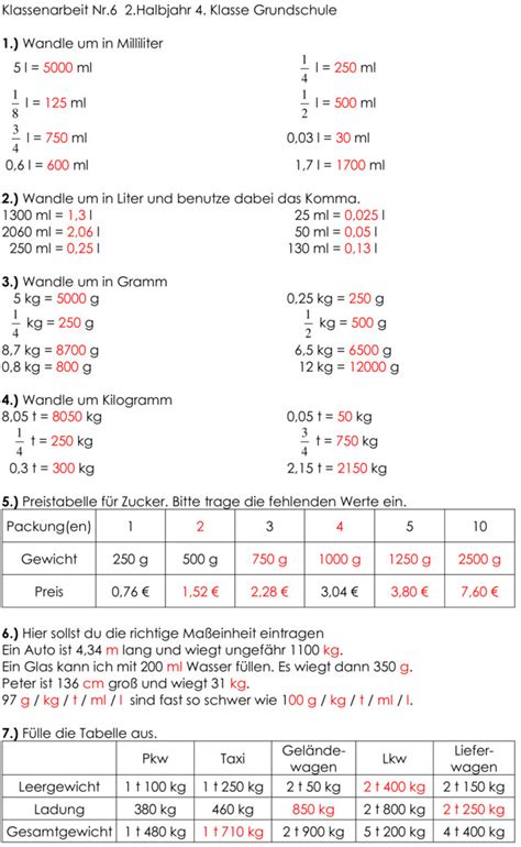 Klassenarbeit Zu Gr En Und Ma Einheiten