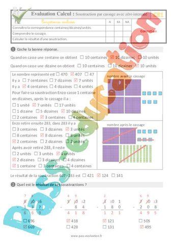 Soustraction Par Cassage Avec Z Ro Intercal Au Ce Evaluation Qcm