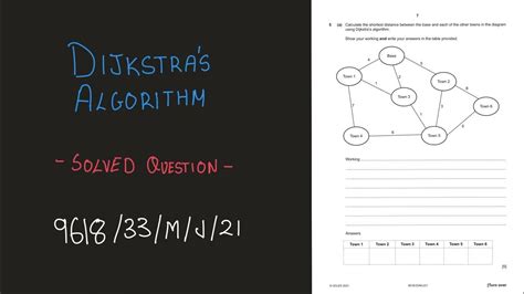 Dijkstras Algorithm Solved Question 961833mj21 Question 5 A Level Computer Science