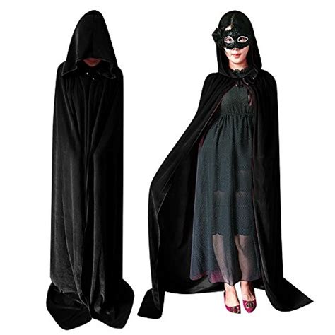 QBSM Adult Black Cloak With Hooded Robe Halloween Witch Costume Cosplay