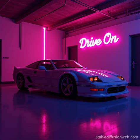 Fancy Car Garage With Neon Sign Stable Diffusion Online