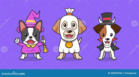 Cartoon Dogs with Halloween Costumes Stock Vector - Illustration of jack, domestic: 258939946