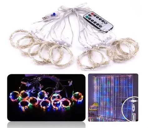 Cortina Luces Led Usb Tipo Lluvia 8 Func 300leds Colores 3mt