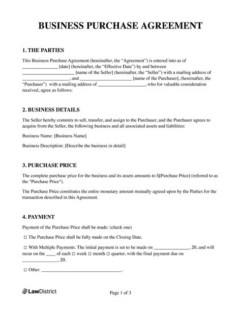 Free Business Purchase Agreement Bpa Pdf Andword Lawdistrict