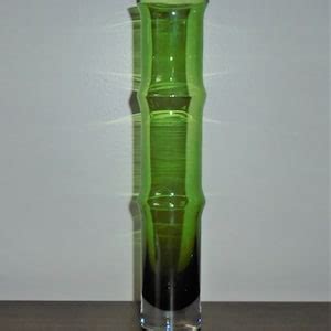 Bamboo Vase Tall Green Art Glass 13 Mid Century Glass Decor Etsy