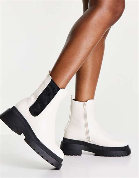 New Look Chunky Flat Chelsea Boot In White Asos