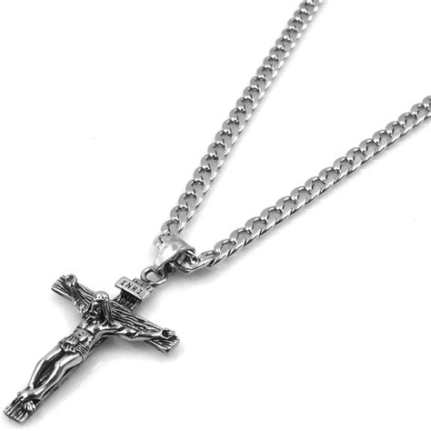 Jewow Bijoux Acier Inoxydable J Sus Christ Croix Collier Pendentif Pour