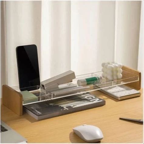 White Rectangular Acrylic Desk Organizer For Office Size L X W