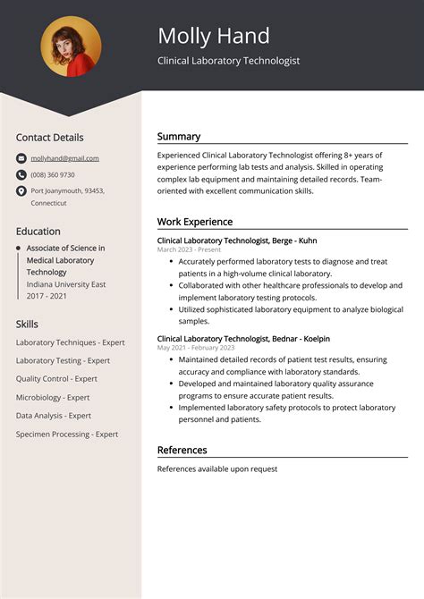 Clinical Laboratory Technologist CV Example for 2023 (Skills & Templates)