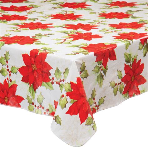 Poinsettia Vinyl Tablecover Vintage Christmas Decor Miles Kimball