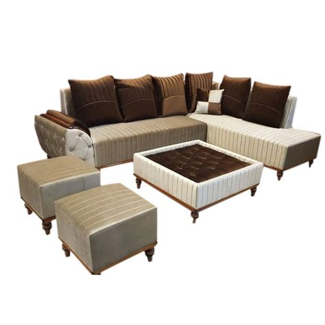 Wooden Frame Modern L Shape Rexine Sofa Set Hall Size Inch H