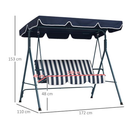 Outsunny Outdoor 3 Person Metal Porch Swing Chair Bench Canopy Blue On