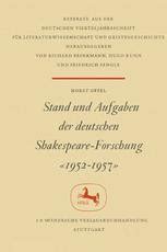 Stand Und Aufgaben Der Deutschen Shakespeare Forschung