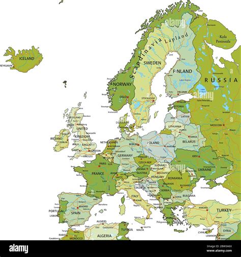 Mapa político altamente detallado y editable con capas separadas