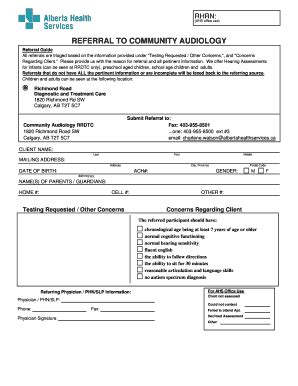 Fillable Online REFERRAL TO COMMUNITY AUDIOLOGY Fax Email Print PdfFiller