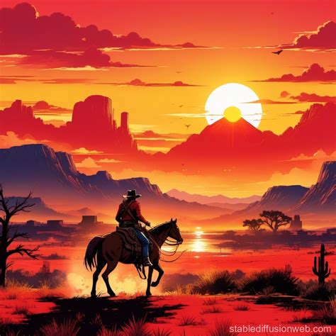 Arthur Morgan Riding Horse at Sunset | Stable Diffusion Online