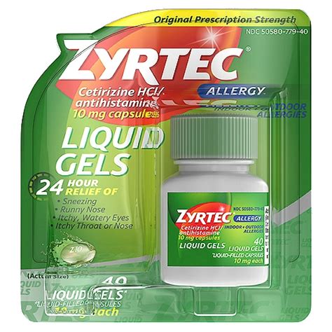 Zyrtec Original Prescription Strength Allergy Liquid Gels 10 Mg 40 Count