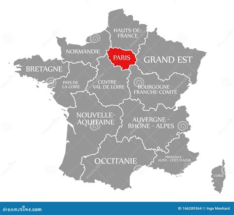 Paris Red Highlighted In Map Of France Stock Illustration