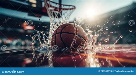 Generative Ai Basketball Ball On The Court With Water Splash And