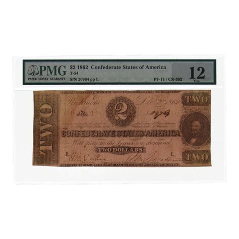 1862 2 Two Dollar Confederate States Of America Bank Note Pmg 12 Pristine Auction