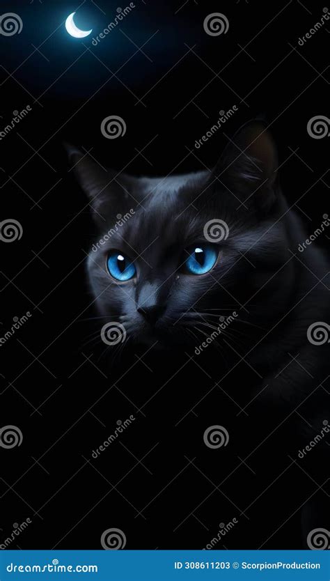 Enigmatic Cat In Darkness Blue Eyed Beauty Stock Image Image Of