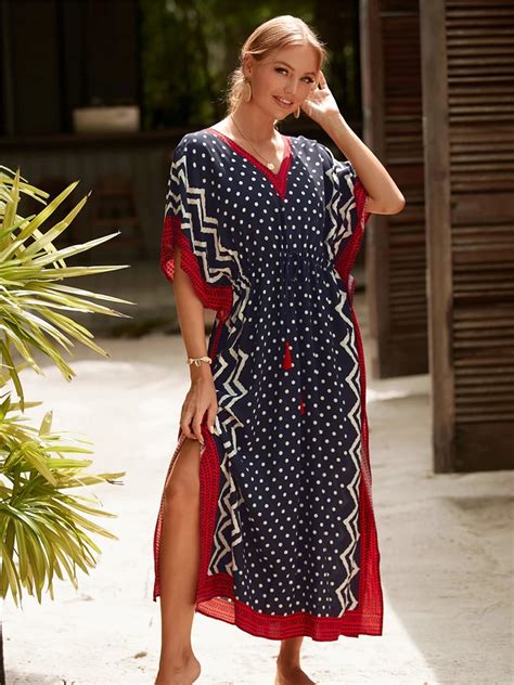 Bordado Kaftan Praia Cover Up Para Mulheres T Nicas De Biqu Ni Pareo