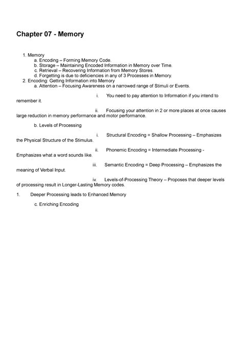 Chapter 07 Memory Chapter 07 Memory Memory A Encoding Forming