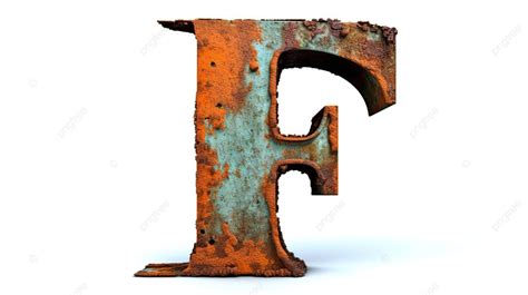 Fonte 3d Rústica Oxidada Letra Minúscula F Contra Fundo Branco Ferro