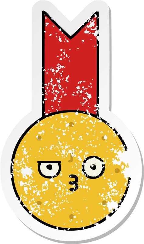 Distressed Sticker Of A Cute Cartoon Gold Medal 9873042 Vector Art At