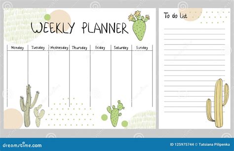 Vector Weekly Planner Stock Vector Illustration Of Schedule 125975744