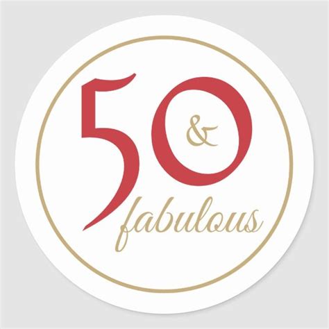 Red And Gold 50 And Fabulous Typography Classic Round Sticker Zazzle