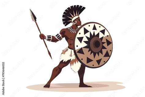 Zulu Impi A Powerful Zulu Warrior Armed With An Assegai And Wearing A Cowhide Shield On A