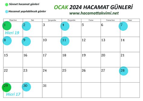 2024 Ocak Ayı Hacamat Takvimi Hacamat Takvimi