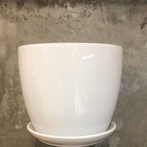 Vaso De Cer Mica Liso Branco G Prato X X Cm Fl Rida Decora Es