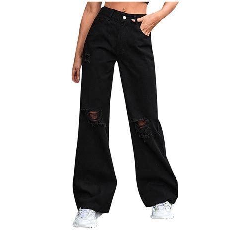 UYISJ Women High Waist Ripped Jeans Baggy Cargo Pants Jeans Teen Girls