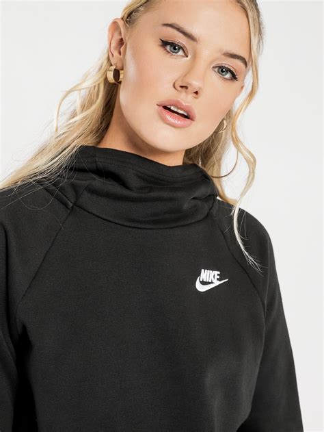 Nike Sportswear Essential Funnel Neck Hoodie In Black Glue Store