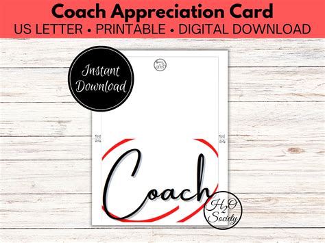 Coach Thank You Card, Coach Appreciation Card, Printable Coach Thank ...