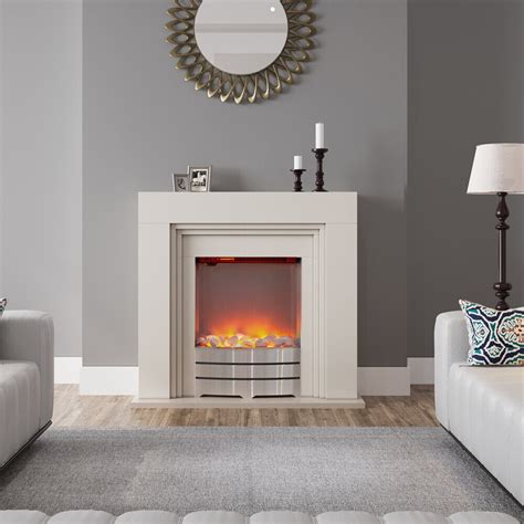 Freestanding Electric Fireplace Mdf White Surround With Steel Fire