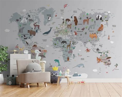 Papier Peint Carte Du Monde Pour Enfants Achetez En Ligne Chez Uwalls