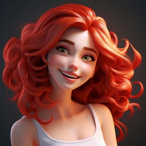 Representación 3d de una mujer con el pelo largo y rojo Foto Premium