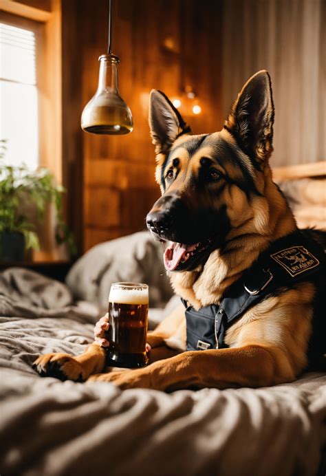 Lexica Energetic German Shepherd Drink Beer With A Man Passion