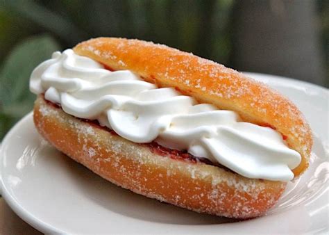 Perfect Yeast Doughnuts Sugar And Filled With Jam Nutella And Cream