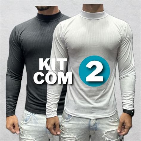 Kit Cacharrel Masculina Canelada Blusa De Frio Manga Longa Su Ter