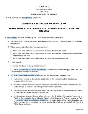 RCP E 74B 1 Lawyer S Certificate Of Service Of Application For A