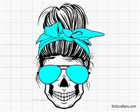 Layered Mom Skull Svg Messy Bun Skull Svg Momlife Svg Etsy