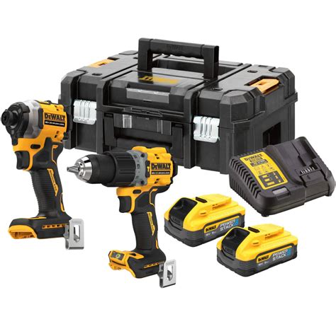 Dewalt Dck2050h2t Gb 18v Xr Powerstack Twin Kit Hammer Drill Driver And Impact Driver Inc 2x