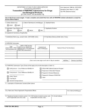 Fillable Online FORM FDA 3988 Transmittal Of PMR PMC Submissions For