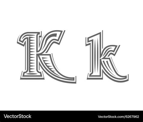 Font tattoo engraving letter k Royalty Free Vector Image