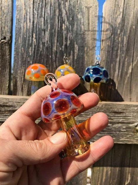 One Handmade Blown Borosilicate Glass Mini Size Mushroom Ornament Glass